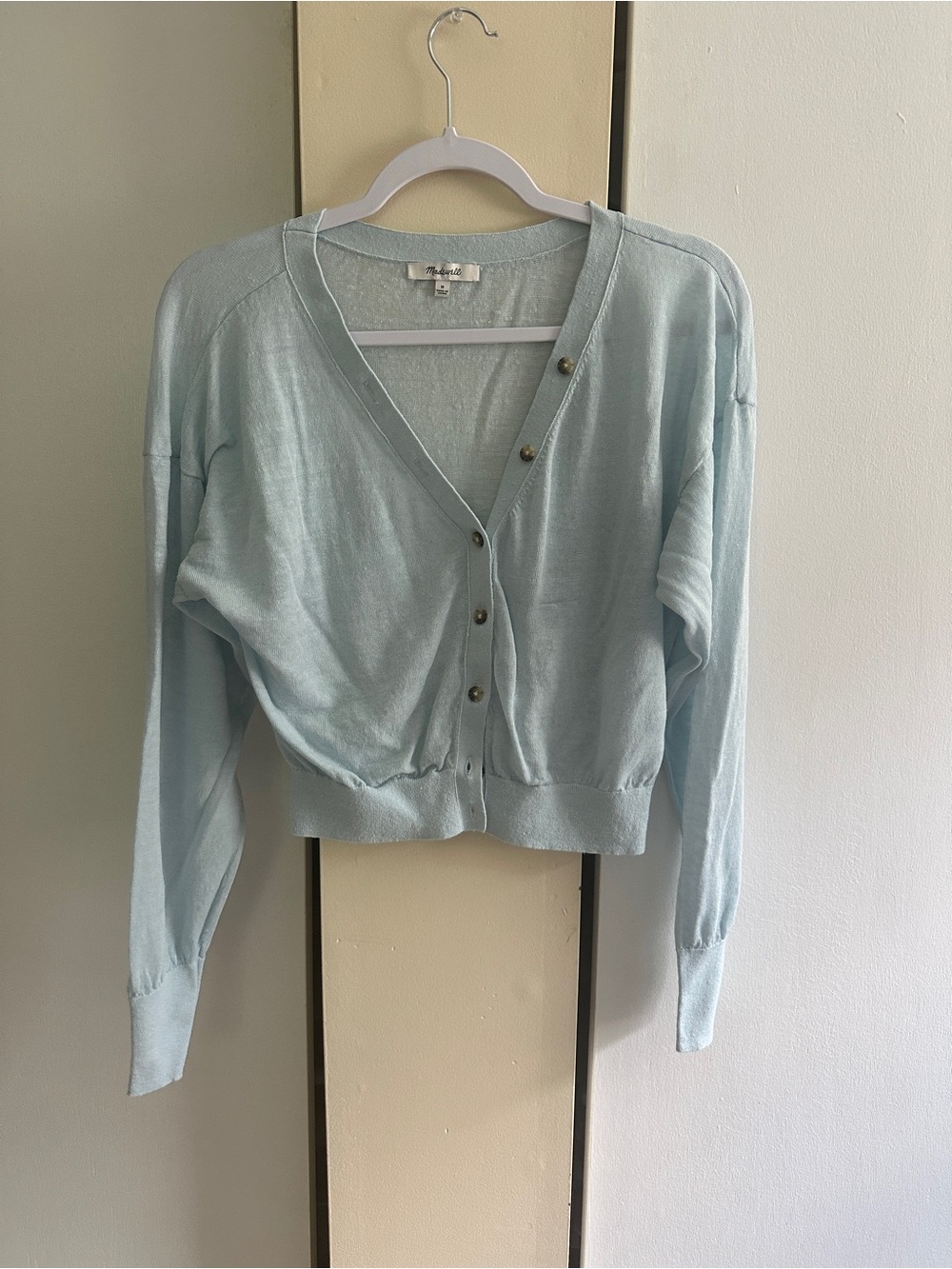 Madewell Pale Blue Button-Front Cropped Cardigan